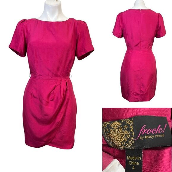 Frock! by Tracy Reese silk dress size 4 fuchsia pink office short sleeve‎ office - Picture 1 of 6